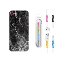 Apple Uyumlu iPhone 6/6S Kılıf Kablo Koruyuculu Kara Mermer 1375