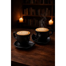 2 Set 4 Parça 260 Ml İskandinav Yüz Şekilli Fincan Takımı Siyah - Kupa Kahve Fincan Takımı