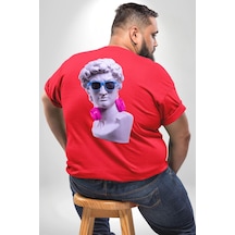 Angemiel Kulaklık Gözlük Pop Art Heykel Büyük Beden Kırmızı Tişört Kadın Erkek Ünisex Sırt Baskılı Kırmızı