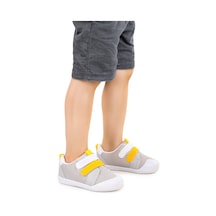 Kiko Kids Textile Cırtlı Erkek Bebek Spor Ayakkabı Gri - Sarı