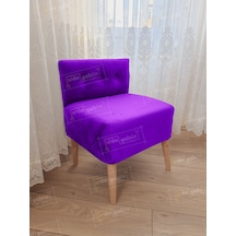 Ultra Lüks Ahşap Ayak Alda Lokum Puf Eflatun