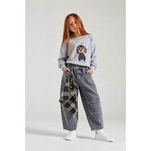 Loco Loco Gri Kız Çocuk Denim Pantolon