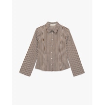 Koton Uzun Kollu Klasik Yaka Slim Fit Viskon Çizgili Gömlek Kahverengi Çizgili 6sal60094ıw Kahve Çizgili