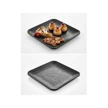 6 Adet Kırılmaz Melamin Kare Tatlı Tabağı Servis Tabağı 22 Cm - Siyah Beyaz