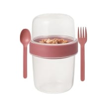 Pembe Saklama Kabı 2 Katlı Taşınabilir Yemek Kabı, Kaşık Ve Çatal Dahil 18x10 Cm Bakır