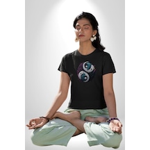 Renkli Yin İle Yang Kuramı Unisex Unisex Siyah Organik Baskılı T-shirt Penye Yüksek Kalite Siyah