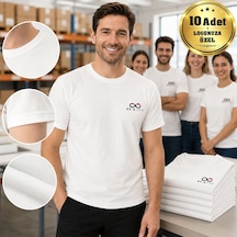 Logonuza Özel 10 Adet Beyaz Promosyon Tişört - Pamuk Unisex Kullan At Kurumsal Tişört