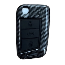 Autohan Keys Lüks Karbon Anahtar Koruma Kılıfı Volkswagen Golf 7, Golf 7.5, Tiguan, Polo, T-roc, T-cross İçin, Karbon