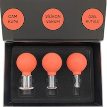 Silikon Vakumlu Cam Yüz Masaj Kupası 3'lü Set Turuncu Renk