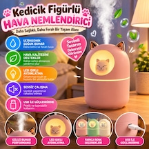 Kedicik Figürlü Hava Nemlendirici Ultrasonik Soğuk Buhar Makinesi, Led Işıklı Masaüstü Oda Nemlendirici Açık Mavi