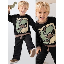 Deno Kids Denokids Erkek Çocuk Eşofman Takım %100 Pamuk Dinozor Baskılı Kışlık 2-8 Yaş Çok Renkli