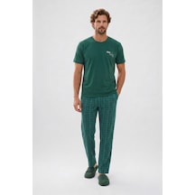 Tudors Erkek Standart Fit Normal Kesim Pamuklu Bisiklet Yaka Kısa Kollu Lastikli Yeşil Pijama Takımı-51140