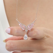 Mia vento Pink Taşlı Melek Masalı Rosegold Gümüş Kolye