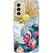 Printify Samsung Galaxy M13 İle Uyumlu Vitray Okyanus Sabahı Tasarımlı Şeffaf Silikon Kılıf Şeffaf