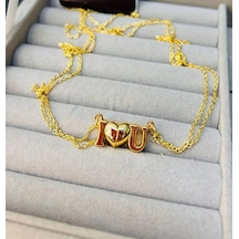 Gold I Love You Mıknatıslı Sevgili Çift İkili Kolye Çok Renkli