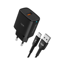 Linktech C303 Safe 18W USB-A Tip-C Kablolu Hızlı Şarj Cihazı Seti Siyah 1 Adet