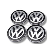 65 Mm Dış 56 İç Mineli Volkswagen Logolu Siyah Krom Jant Göbeği Seti Geçmeli Jant Kapağı 4 Adet