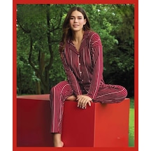 Pijamoni Kadın Süet Önden Düğmeli Likralı Pijama Takımı 6 - 1 Adet 001