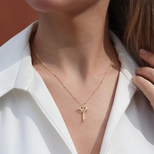 Kalp Kanatlı Kilit Gold Kaplama Gümüş Kolye Gümüş