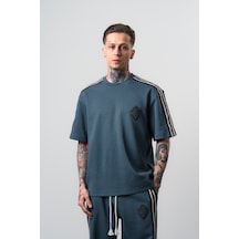 Respire Erkek Şerit Detaylı Regular Fit T-shirt Petrol