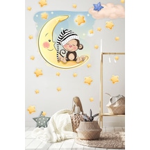 MSticker Ayda Oturan Maymun Bulut Ve Yıldızlar Çocuk Bebek Odası Sticker Seti