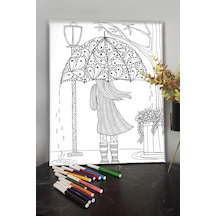 Şemsiyeli Kadın 40x30cm Çocuklar Için Özel Boyanabilir Tablo Tuval Mandala 12 Kalem Hediyesi Yoktur.