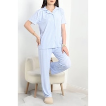 Seka Store Seka Milan Kumaş Düğmeli Pijama Takımı Maviçizgili - 750.1287. Çok Renkli