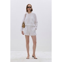 Suud Collection Beyaz Zoe Basic Keten Şort