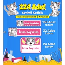 Sevimli Kedi Temalı Okul Kreş Kişiye Özel İsim Etiket Seti - Model 379 Çok Renkli