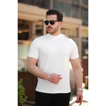Erkek Ince Çizgi Dokulu Kısa Kollu T-shirt Beyaz Erkek Ince Çizgi Dokulu Kısa Kollu T-shirt Beyaz