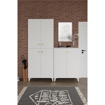 Simple Sp6190 Ayakkabılık 6 Kapaklı Mutfak Dolabı Balkon Dolabı Kiler Banyo Dolabı Çok Amaçlı Dolap Beyaz Gold Beyaz - Gold