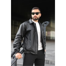 Oversize Erkek Deri Ceket Siyah Billderi