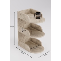Yan Sehpa Modern 3 Katlı Kitaplıklı Çok Amaçlı Dekoratif Sehpa Minimal Tasarım 6103 Traverten Ekru