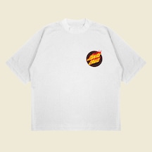 Tarzsokak Flaming Dot Santa Cruz Baskılı Oversize Unisex Pamuklu Nefes Alan Kalın Kumaşlı Beyaz