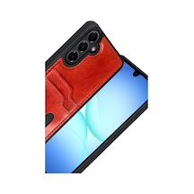 Samsung Galaxy Uyumlu - A17 5g Sara Kartvizitli Deri Kılıf - Kırmızı