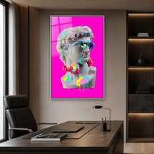Boya Damlalı Pop Art Büst Gümüş Çerçeveli Cam Tablo