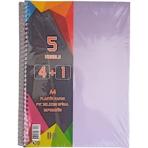 4+1 Ayraçlı Defter 5 Konulu 125 Yaprak 1 Adet 4 Kareli 1 Çizgili Spralli Plastik Kapak Seperatörlü Lila