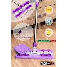 1 Yedek Bezli Yer Mopu Duvar Fayans Cam Temizlik Mikrofiber Mandallı Mop Mor ,yeşil - 640957256