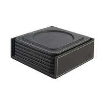 Bardak Altlığı,6'li Set,masaüstü Yuvarlak Cup Coaster,vegan Suni Deri,11x11 Cm.,siyah Diğer