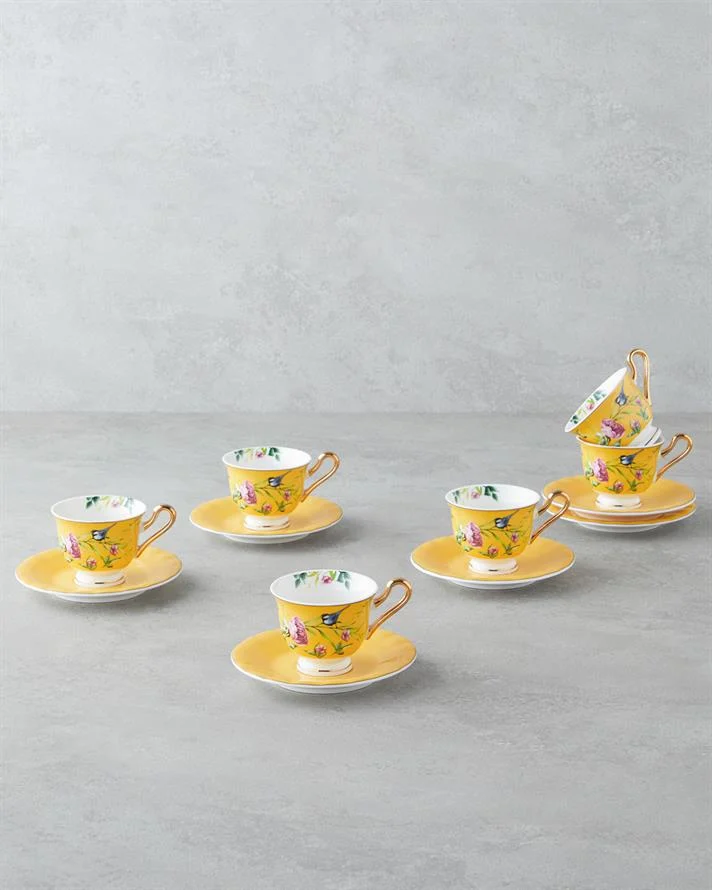 English Home Vanilla Mood New Bone China 12 Parça 6 Kişilik Kahve Fincan Takımı Açık Sarı