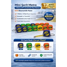 Mini Şerit Metre 1 Metre 3ft Anahtarlık Ölçü Metresi Taşınabilir Cep Metre 12 Adet 10 Metre
