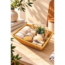Rattan Plastik Çini Desen Ekmeklik Sepet Düzenleyici Organizer 25 12cm Sarı