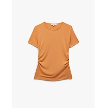 Koton Slim Fit Drape Detaylı Bisiklet Yaka Kısa Kollu Tişört Turuncu 5sak50414ek Turuncu