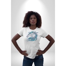 At Mandala Kafası Unisex Unisex Beyaz Organik Baskılı T-shirt Penye Yüksek Kalite Beyaz