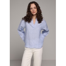Colin's Colins Fashion Fit Shirt Neck Çizgili Kadın Mavi Uzun Kol Gömlek Cl1078997 Q1.v1 Ble