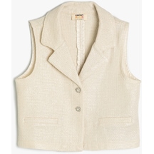 Koton Crop Yelek Kruvaze Yaka Kolsuz Dokulu Cep Detaylı Ekru 4skg60144aw Ekru