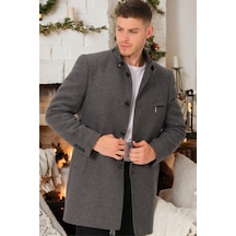 Plt8367 Dewberry Erkek Palto-Düz Açık Gri-Düz Açık Gri