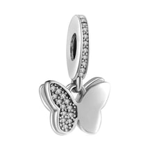 Nur Silver Çift Taraflı Kelebek Gümüş Charm Nur-bl00309