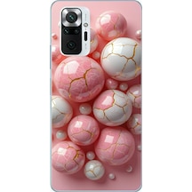 Redmi Note 10 Pro Uyumlu Pembe Beyaz Kırık Toplar Baskılı Silikon Kılıf Renkli