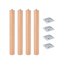 Bohem 45 Cm 4 Adet Doğal Ahşap Boyasız Silindir Sehpa Ayağı - 4 Adet 4x4 Metal Montaj Aparatı 6395751